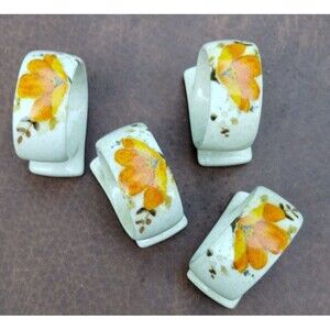 Vintage Mikasa Garden CLub Flowerfest Napkin Rings Holder Orange Floral Set of 4
